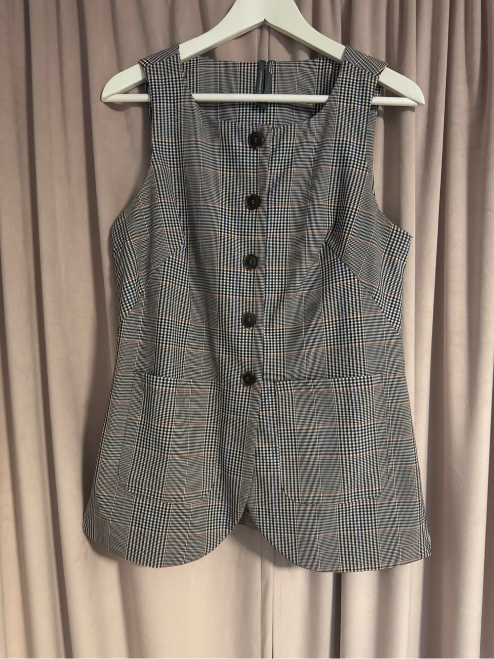 Anthropologie Gray Plaid Sleeveless Button Vest